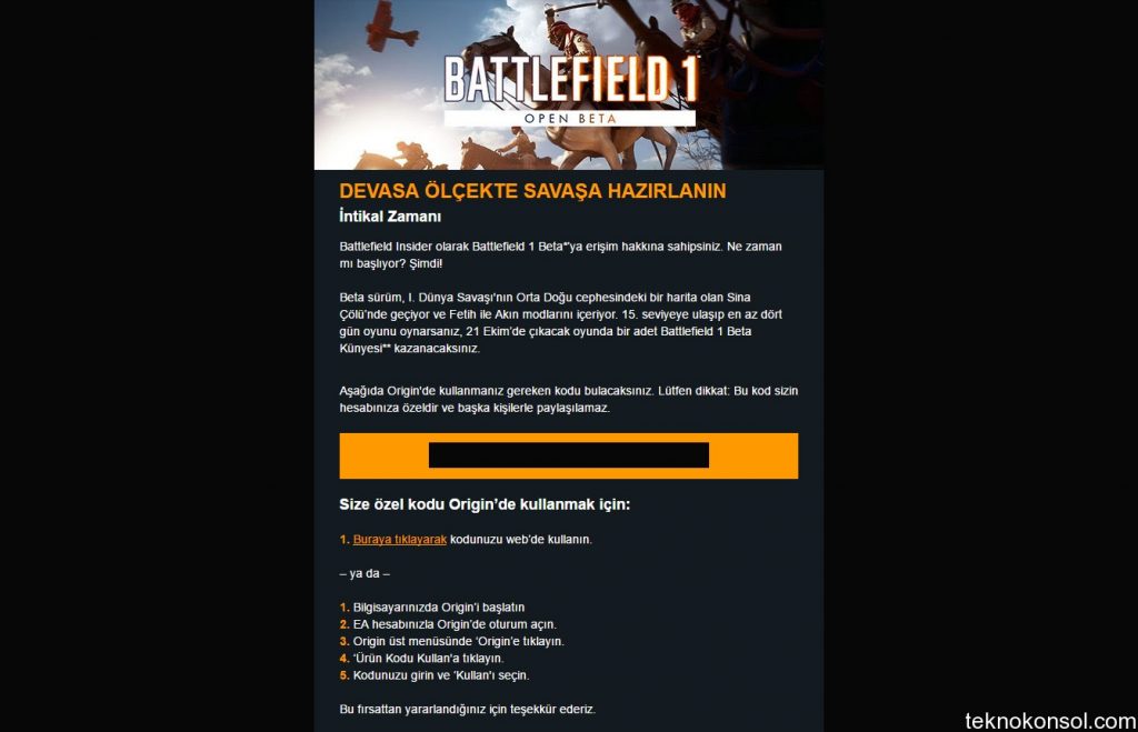 Battlefield 1 beta kodları